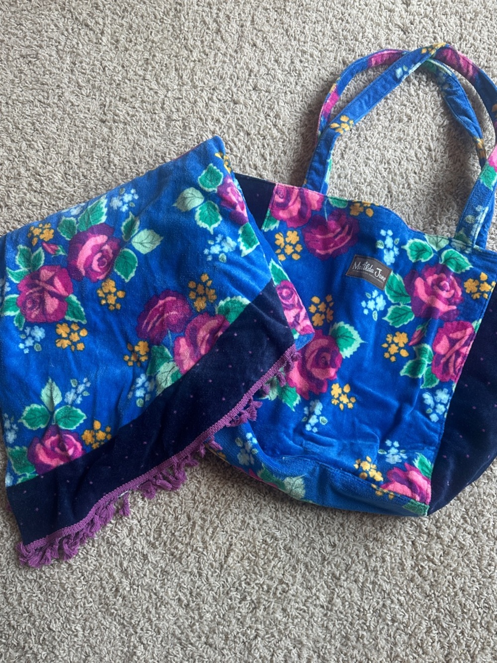 Bright Blue Floral Tote Bag & Beach Towel by Matilda Jane